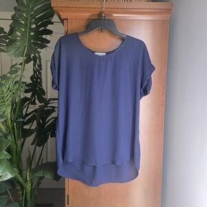 Pleione Blue Short Sleeve Relaxed Blouse